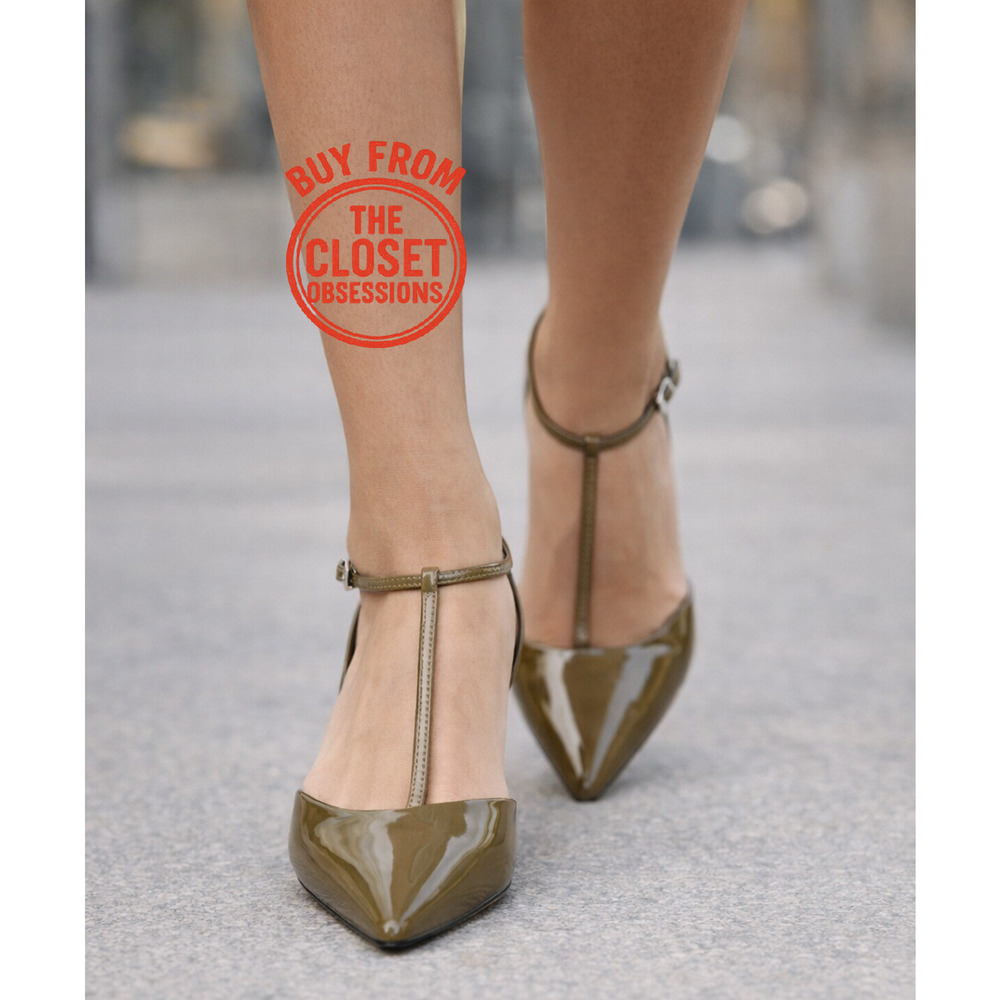 Zara Olive Green Pointed Toe T-Strap Slingback Heels NWT - Picture 4 of 16